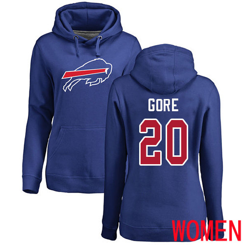 NFL Women Buffalo Bills #20 Frank Gore Royal Blue Name and Number Logo Pullover Hoodie Sweatshirt->nfl t-shirts->Sports Accessory